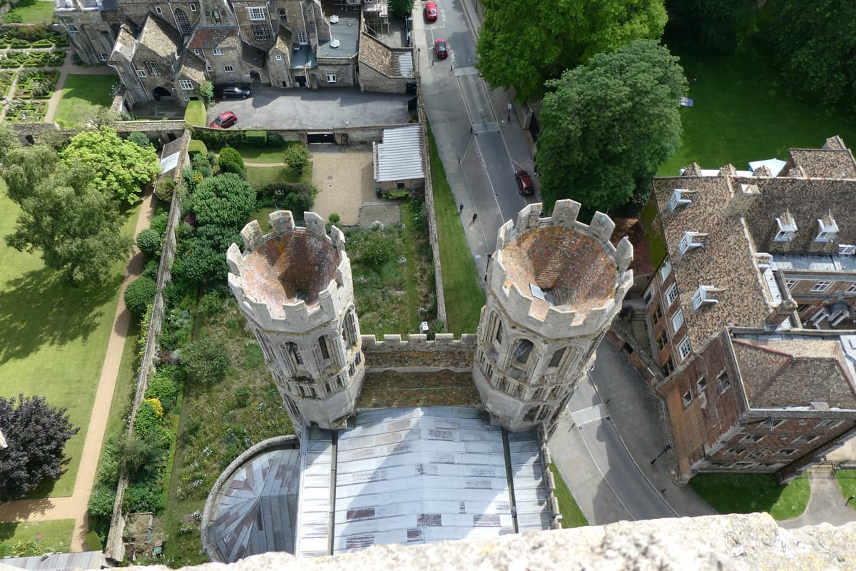 Two turrets, each with an inverted cone inside