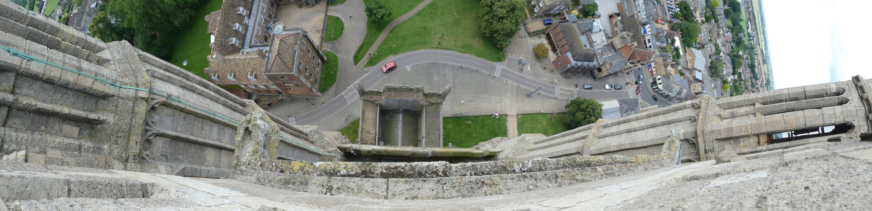 Straight down the west front from the top of the tower