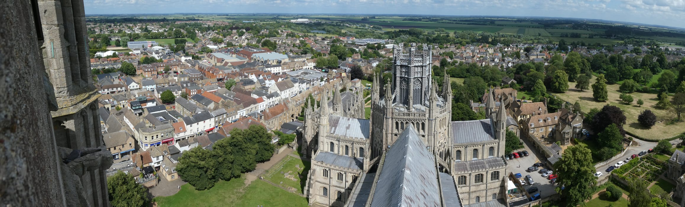 East from the West Tower, over the Octagon and the city to the fens