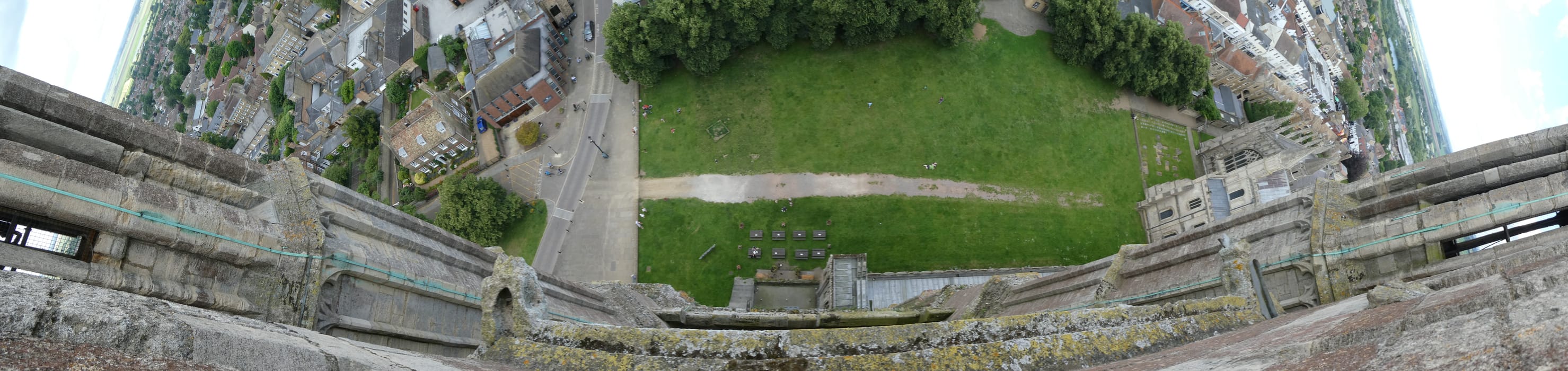 Down over Palace Green and the rooftops of Ely