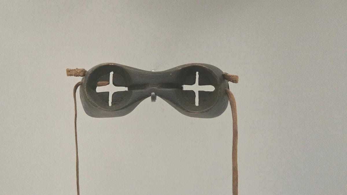 Scott's own goggles, a cross cut through each eye