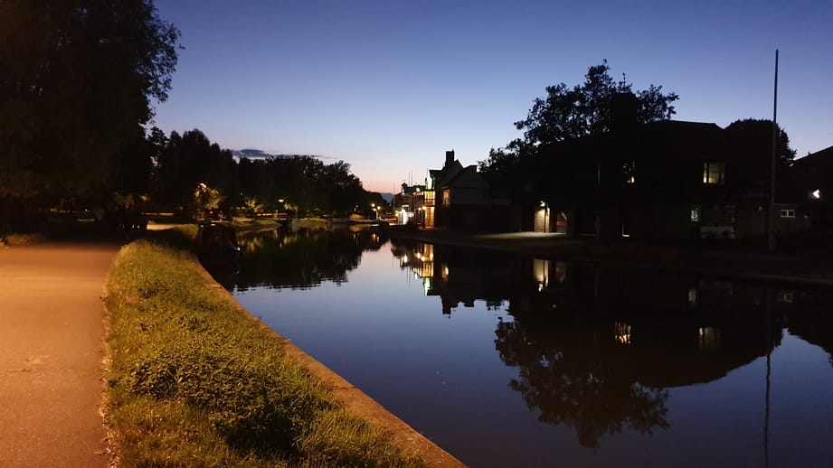 Flat calm river Cam in the evening
